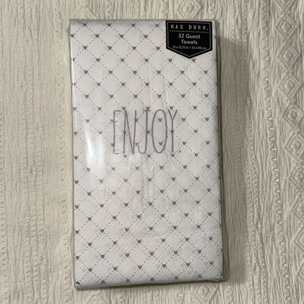 RAE DUNN 32 x 1pk ENJOY Guest Paper Towel Napkins Heart Trellis Lavender Ivory